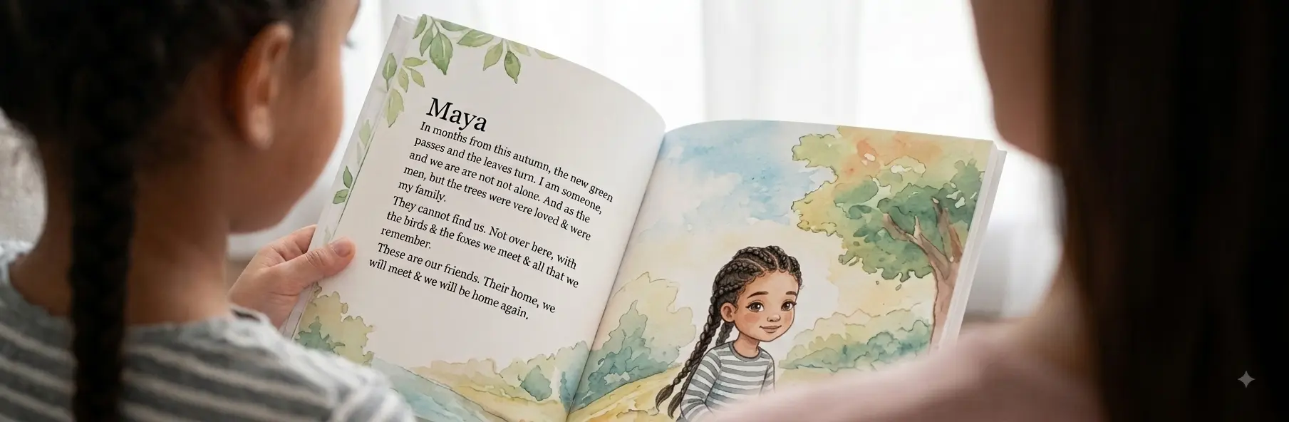 A parent and child reading their personalized storybook together